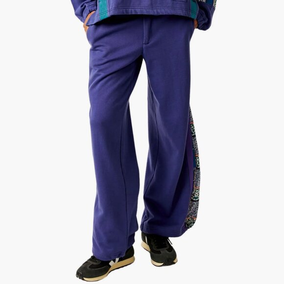 NWT size LARGE Free People Women's Blue Fp Movement Kickoff Cotton Terry Pants - Picture 1 of 6